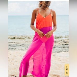 Seaside Retreat Coral Red and Magenta Maxi Cover-Up new with tags
